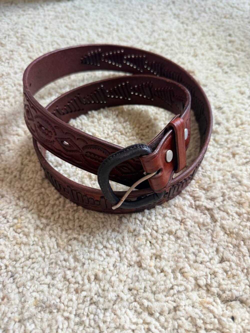 Vintage Hand Tooling Leather Belt Size 40 Brown Hecho En Mexico Cowboy Western